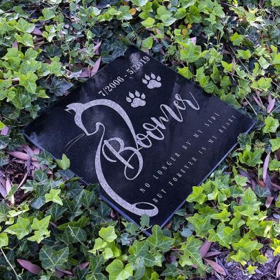 Personalized Cat Memorial Stones Customized Pet Headstones - No Longer by My Side Forever in My Heart #4
