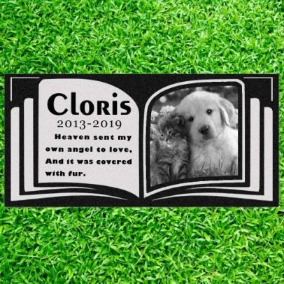 Personalized Pet Memorial Stone Granite - Engraved Grave Marker with Custom Picture - Flip Book