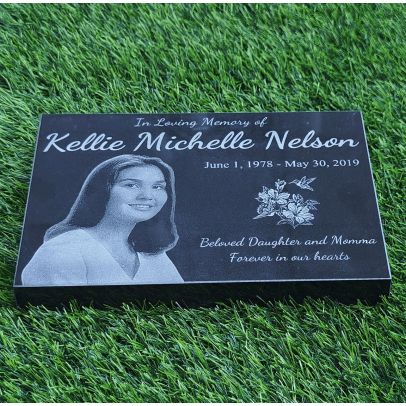 Flat Black Granite Headstones with Your Photo for Human - Durable & Water Proof - Garden Grave Marker