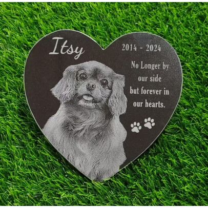 Personalised Heart Shaped Dog Memorial - Laser Engraved, cat grave marker for cemetery, person headstone marker