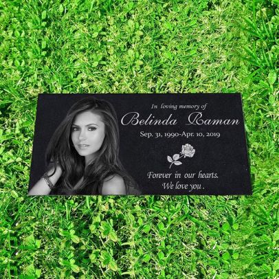 Personalized Memorial Stone Plaque with Your Photo for Human - Durable & Water Proof - Garden Grave Marker