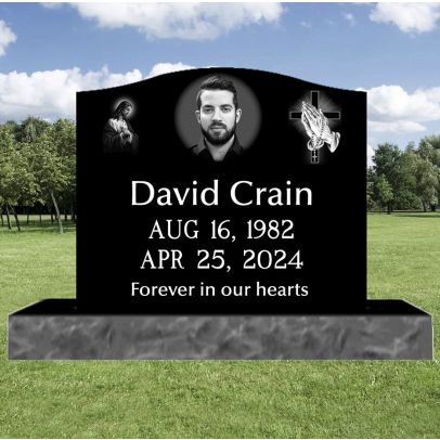 Large Single Black Granite Headstone Serpentine Top 24x6x20